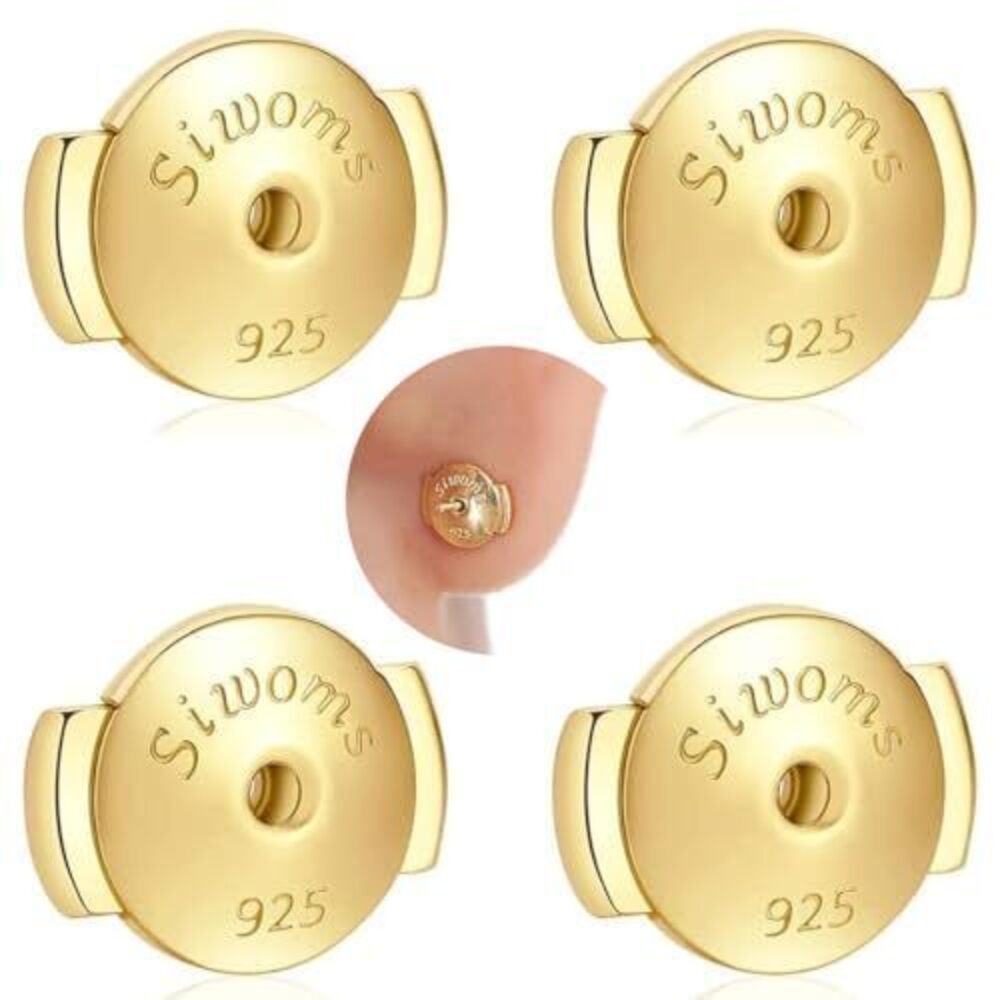 9476 2-Pairs 18K Gold Plated Locking Earring-Back Replacements Secure